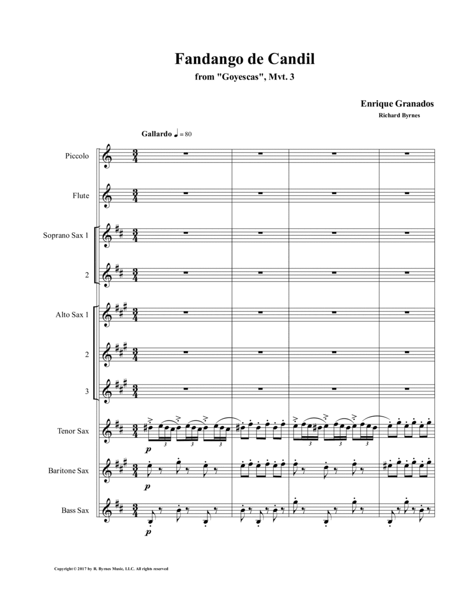 El Fandango de Candil (Fandango by Candlelight) for Saxophone Octet + Flute, Piccolo (arr. Richard Byrnes)
