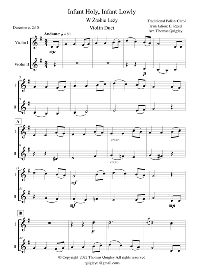 Infant Holy, Infant Lowly (Violin Duet) (arr. Thomas Quigley)