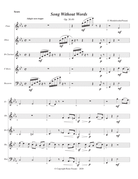 Two Songs Without Words (for Woodwind Quintet) (arr. Reno Fusani)