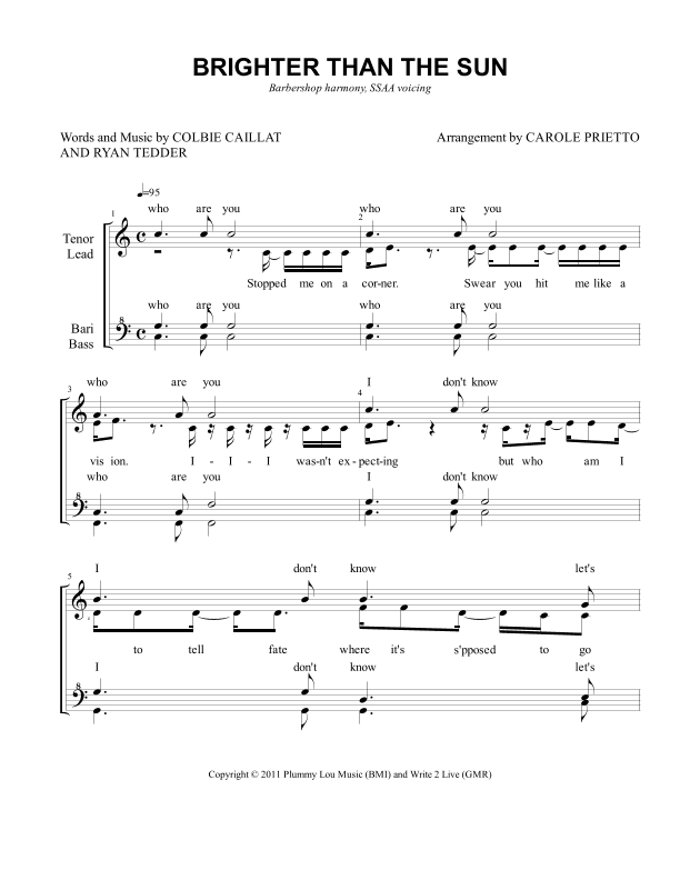 Brighter Than The Sun (arr. CAROLE PRIETTO)