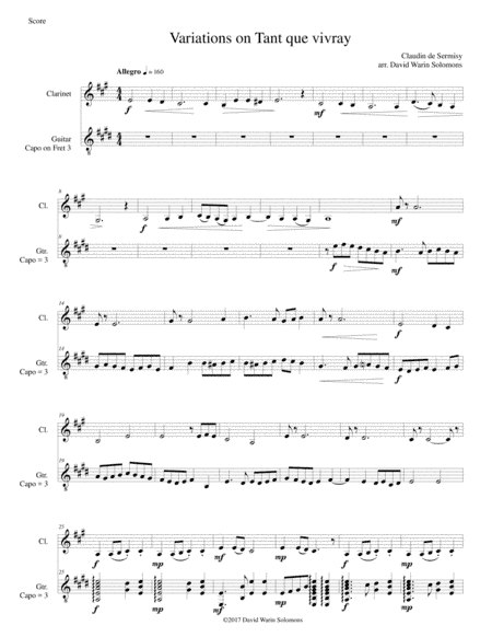 Variations on Tant que vivray for clarinet and guitar (arr. David Warin Solomons)