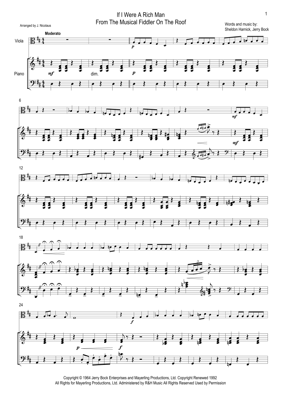 If I Were A Rich Man (arr. John Nicolaus)