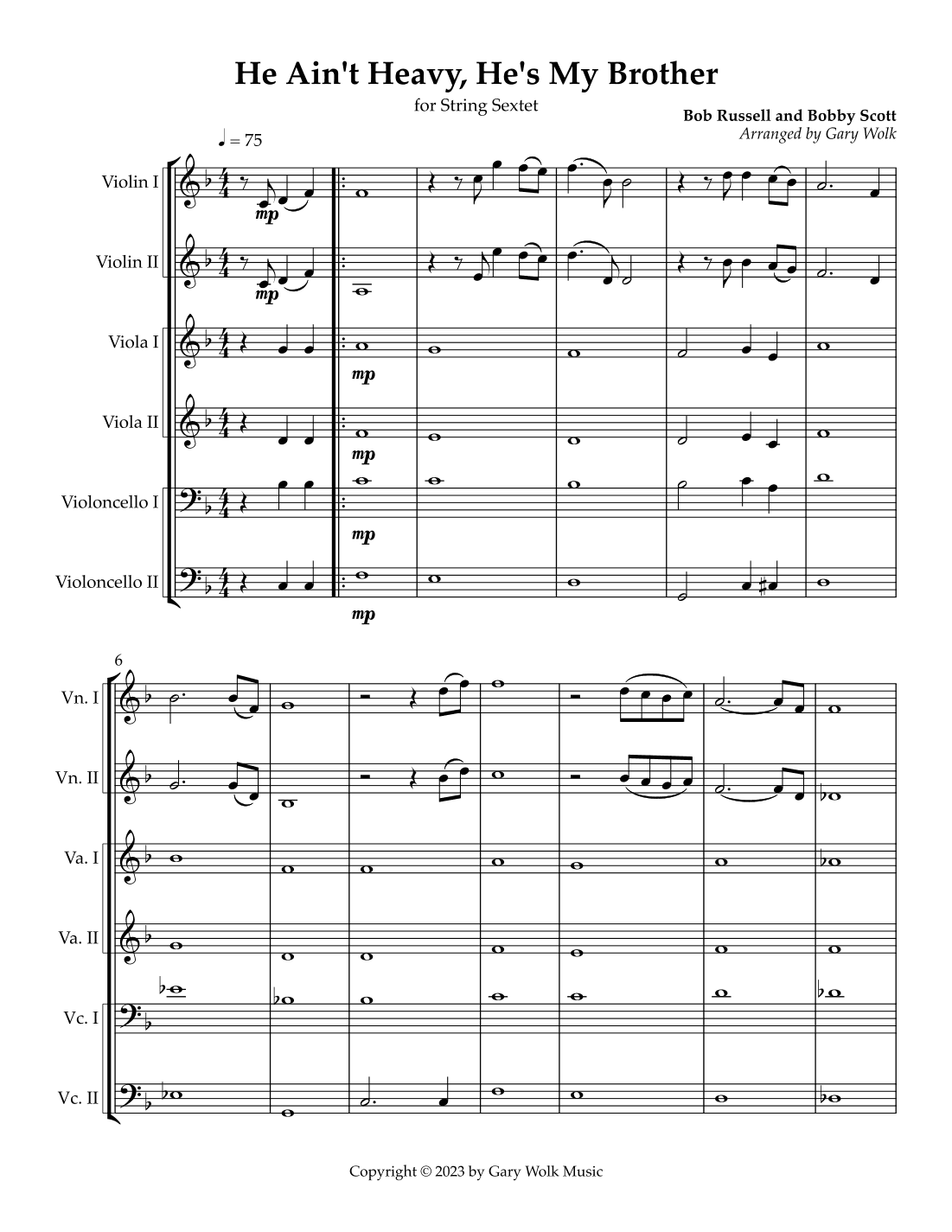 He Ain't Heavy, He's My Brother (arr. Gary Wolk)