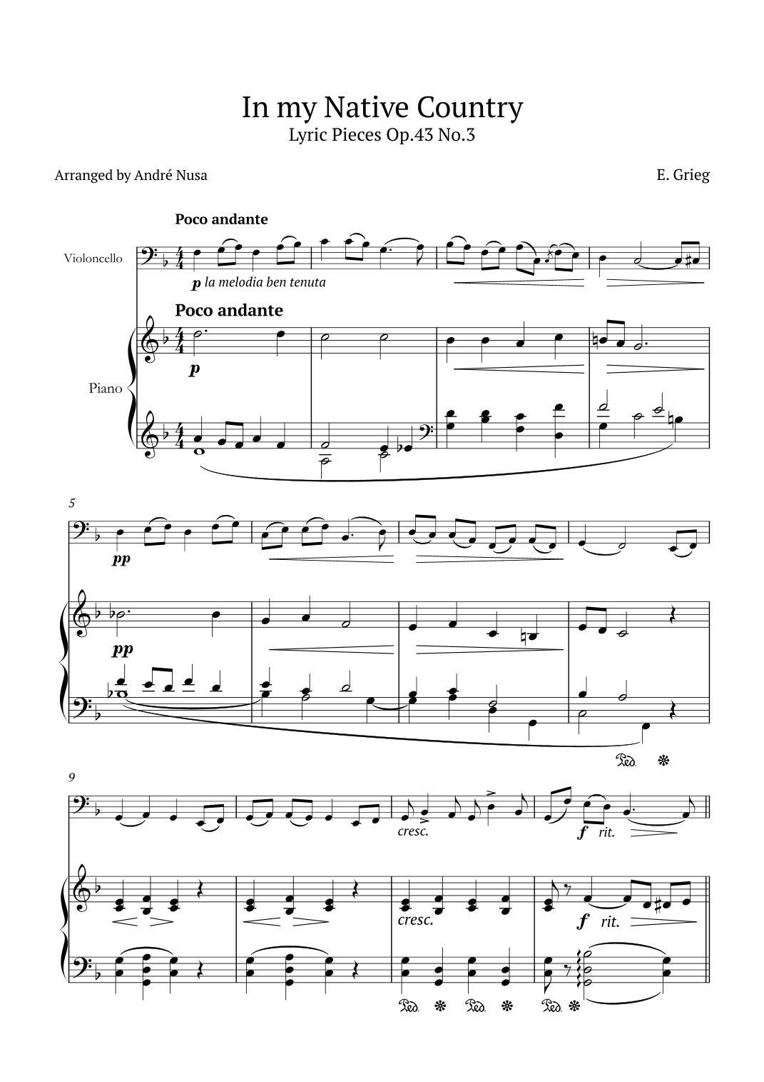 Lyric Pieces Op.43 No.3 (arr. André Nusa)