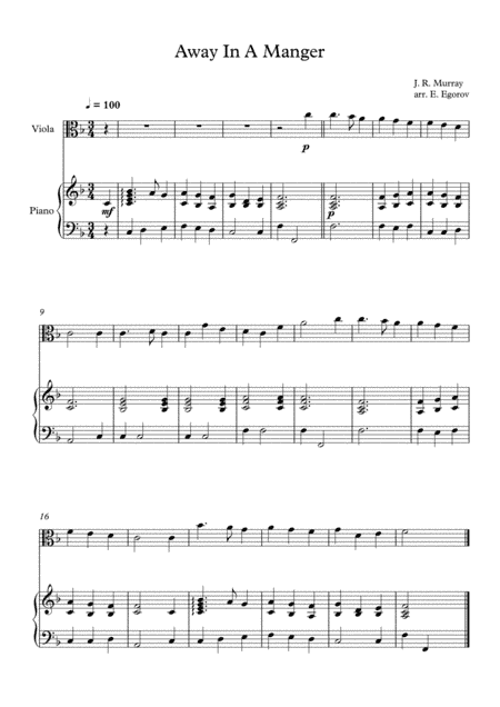 Away In A Manger, James Ramsey Murray, For Viola & Piano (arr. Eugene Egorov)