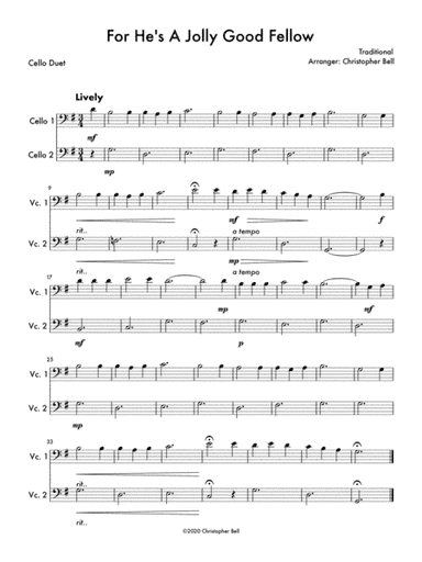 For He's A Jolly Good Fellow (Cello Duet) (arr. Christopher Bell)