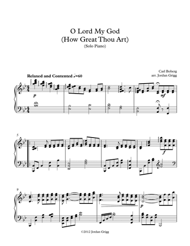 O Lord My God (How Great Thou Art) – Solo Piano (arr. Jordan Grigg)