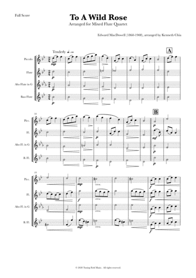 "To A Wild Rose" by Edward MacDowell, arranged for Mixed Flute Quartet (arr. Kenneth Chia)