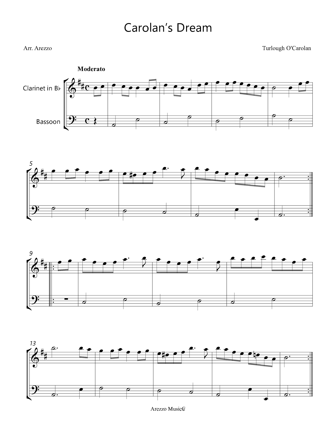 Carolan's Dream - Clarinet and Bassoon (arr. Arezzo Music)