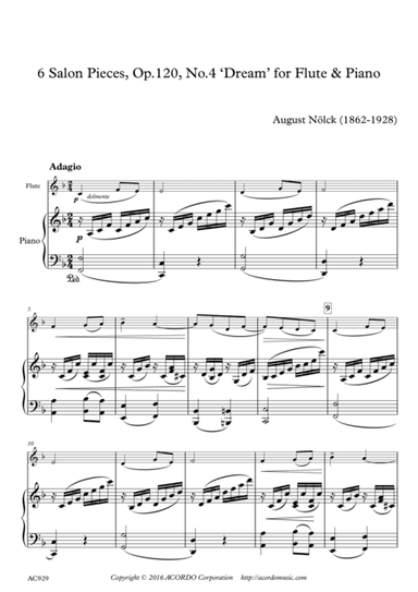 6 Salon Pieces, Op.120, No.4 ‘Dream’ for Flute & Piano (arr. Mikio Kamada)