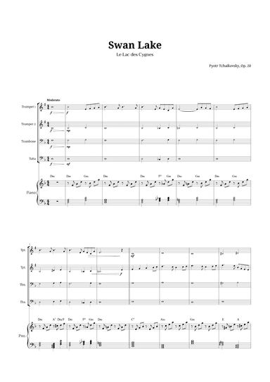 Swan Lake by Tchaikovsky for Brass Quartet and Piano (arr. Langanho)