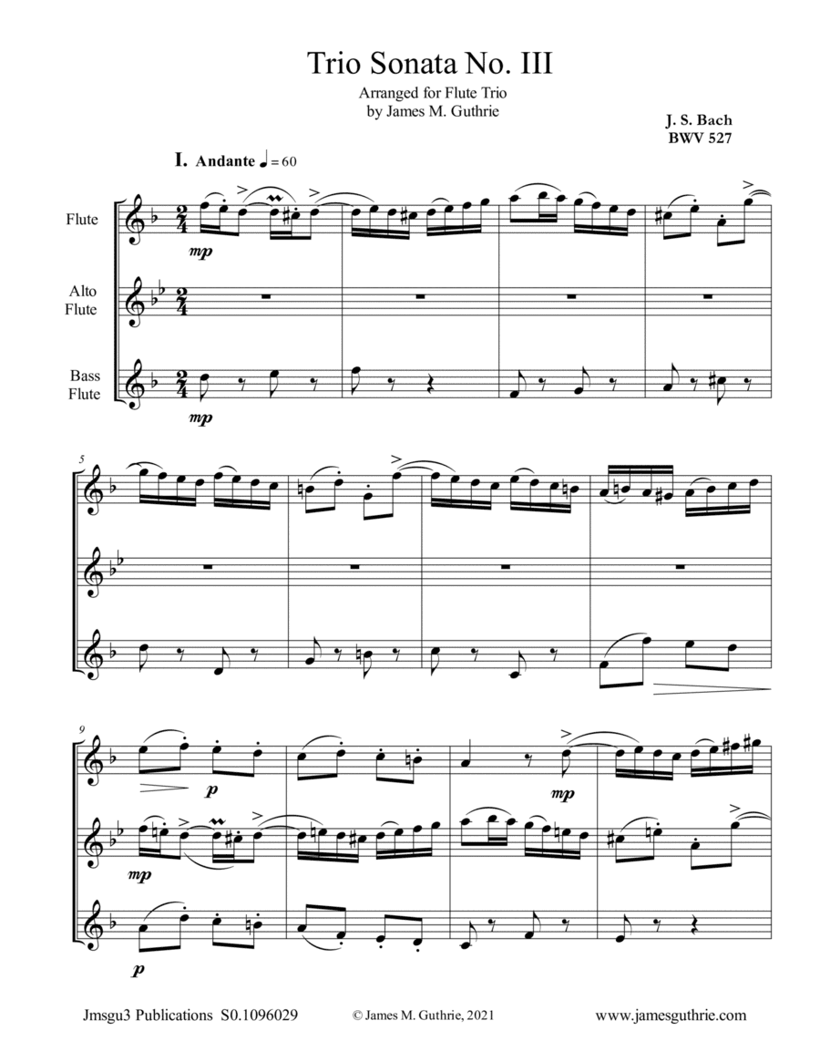 BACH: Trio Sonata No. 3 BWV 527 for Flute Trio (arr. James M. Guthrie)