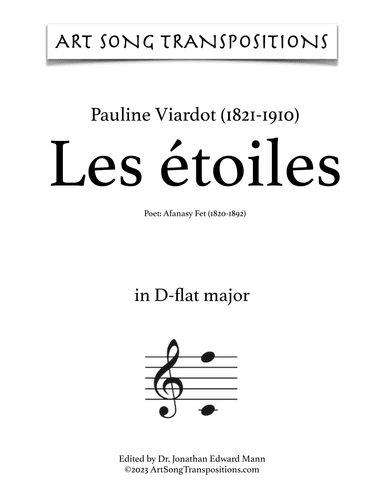 VIARDOT: Les étoiles (transposed to D-flat major) (arr. ArtSongTranspositions.com)
