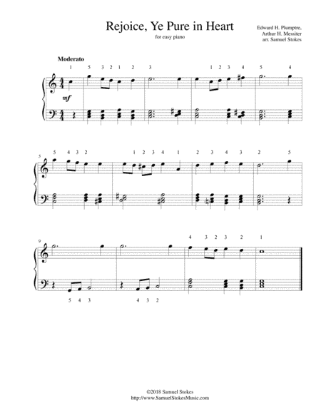 Rejoice, Ye Pure in Heart - for easy piano (a.k.a. Rejoice, O Pilgrim Throng) (arr. Samuel Stokes)