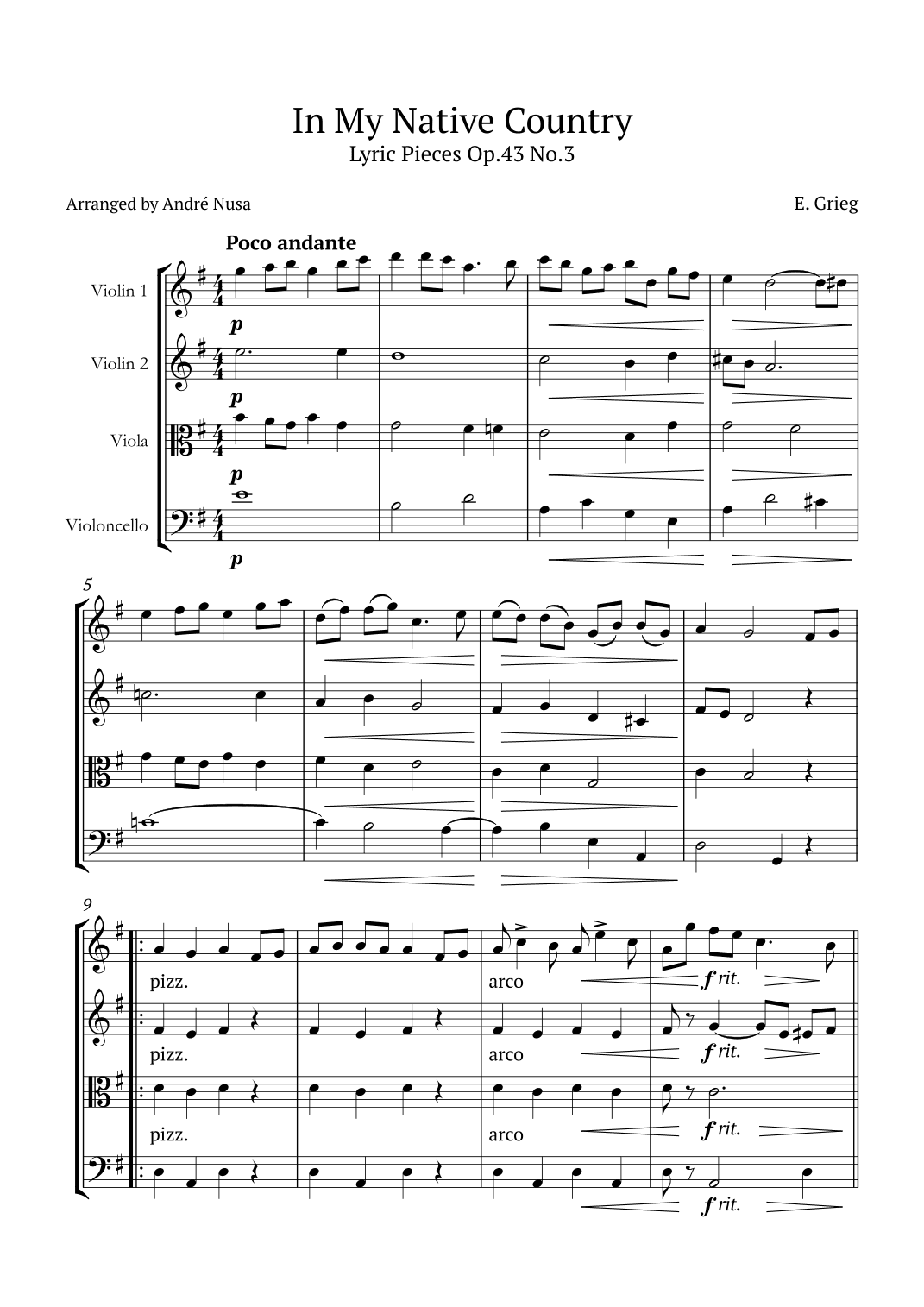 Lyric Pieces Op.43 No.3 (arr. André Nusa)
