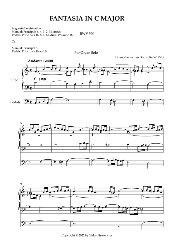 Fantasia in C Major, BWV 570 by Johann Sebastian Bach with Fugue in C Major by Vidas Pinkevicius
