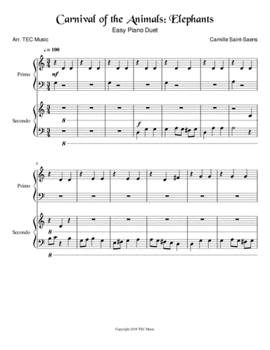 Carnival of the Animals: The Elephant (Easy Piano Duet) (arr. TEC Music)