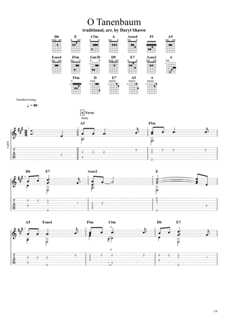 O Tanenbaum (Oh Christmas Tree), for solo fingerstyle guitar (arr. Daryl Shawn)