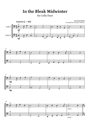 In the Bleak Midwinter (Cello Duet) - Beginner Level (arr. Henrique Oliveira)