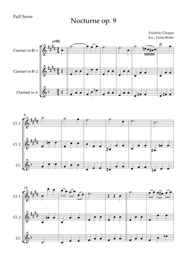 Nocturne Op.9 No. 2 (Frédéric Chopin) for Clarinet Trio (arr. Fabio Britto)
