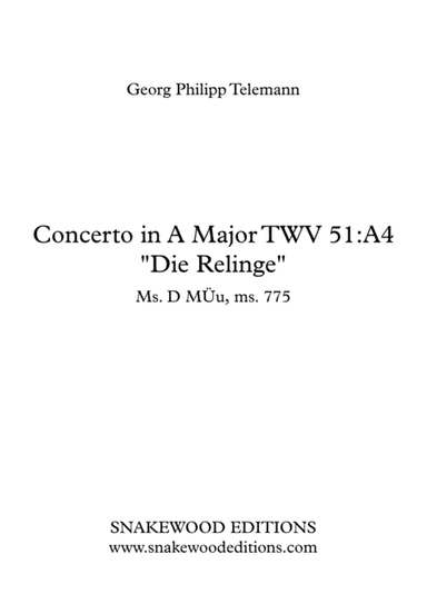 TELEMANN – VIOLIN CONCERTO IN A MAJOR "THE FROGS", TWV 51:A4 (Score and parts in PDF) (arr. Sneakwood Editions)