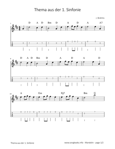 Thema aus der 1. Sinfonie - J. Brahms (arr. songbooks.info)