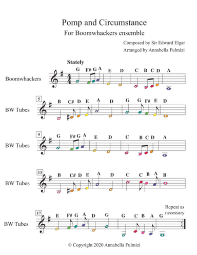 "Pomp and Circumstance" graduation song for BOOMWHACKERS ensemble (arr. Annabella Fulmizi (Annabella Cervero))