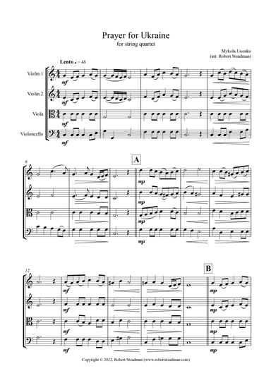 Prayer for Ukraine (string quartet) (arr. Robert Steadman)
