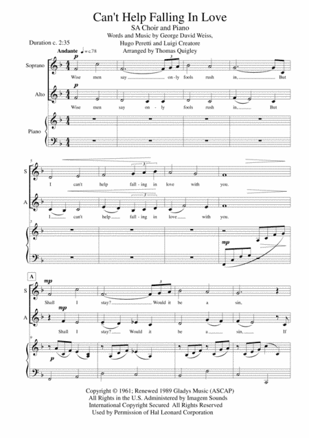 Can't Help Falling In Love (arr. Thomas Quigley)