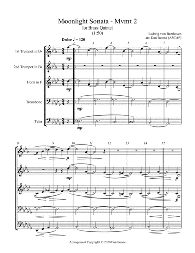 Moonlight Sonata, 2nd Movement in Db Major (original key) for Brass Quintet (arr. Dan Boone (ASCAP))