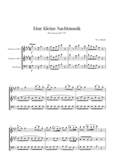 Eine Kleine Nachtmusik for 2 Clarinets and Trombone (arr. Cadenza Editions)