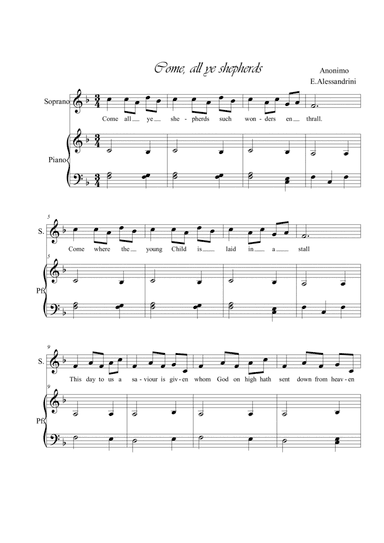 Come, all ye shepherds. Singing and piano (arr. Ester Alessandrini)