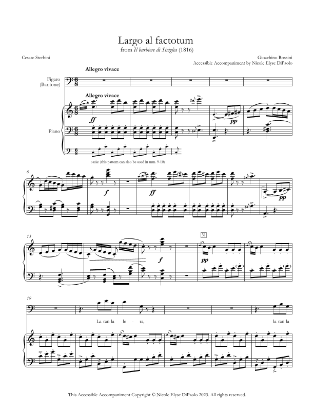 Largo al factotum (Figaro's aria) from Il barbiere di Siviglia - Accessible Accompaniments Edition (arr. Nicole Elyse DiPaolo)