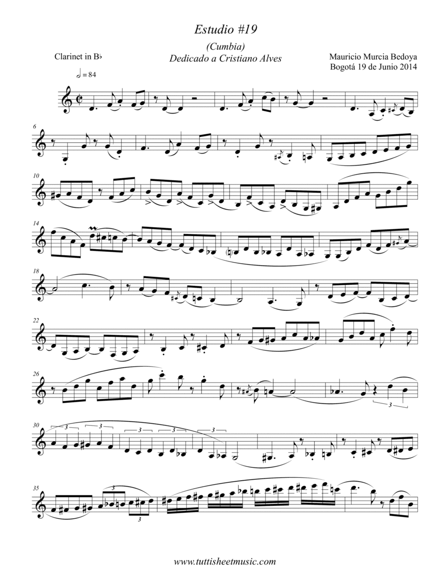 Etude #19 (Cumbia), for Solo Clarinet