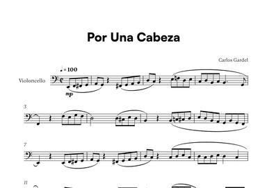 Carlos Gardel - Por Una Cabeza for Cello Solo (arr. Cadenza Editions)