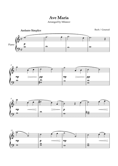 Ave Maria Bach Gounod in C Easy Beginner Piano (arr. Milanov)