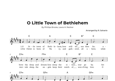 O Little Town of Bethlehem (Key of E Major) (arr. R. Salvario)