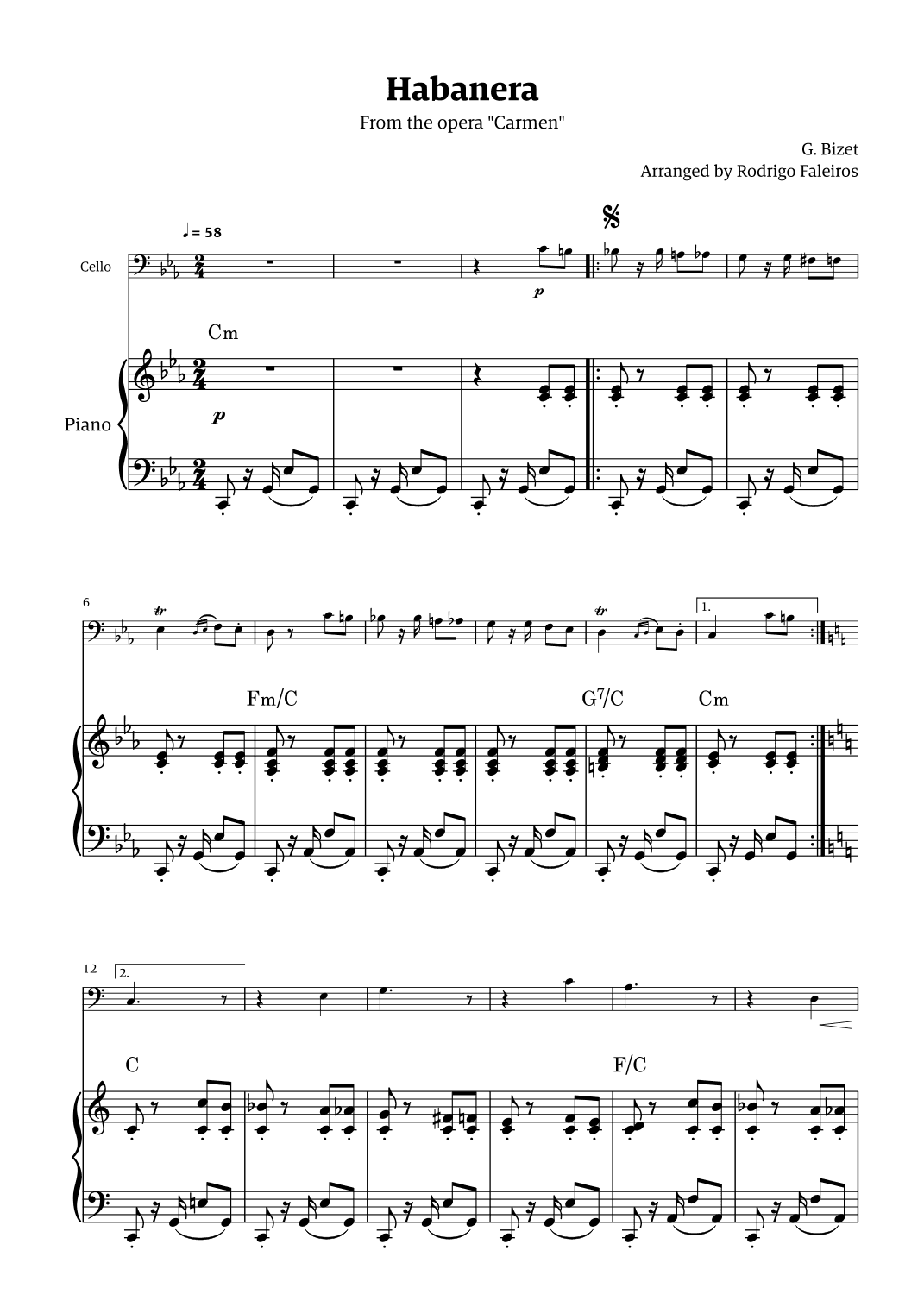 Habanera (for solo cello w/ piano accompaniment) (arr. Rodrigo Faleiros)