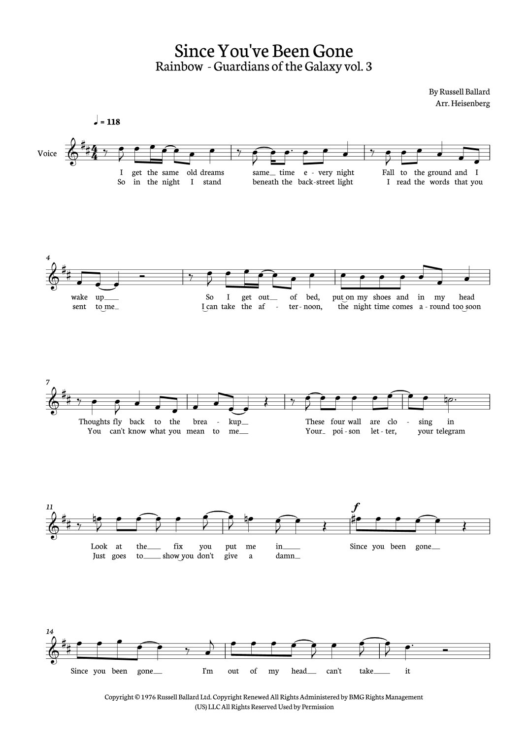 Since You've Been Gone (arr. Heisenberg)
