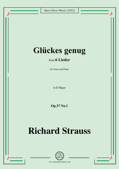 Richard Strauss-Glückes genug,in D Major,Op.37 No.1 (arr. OSM Press)