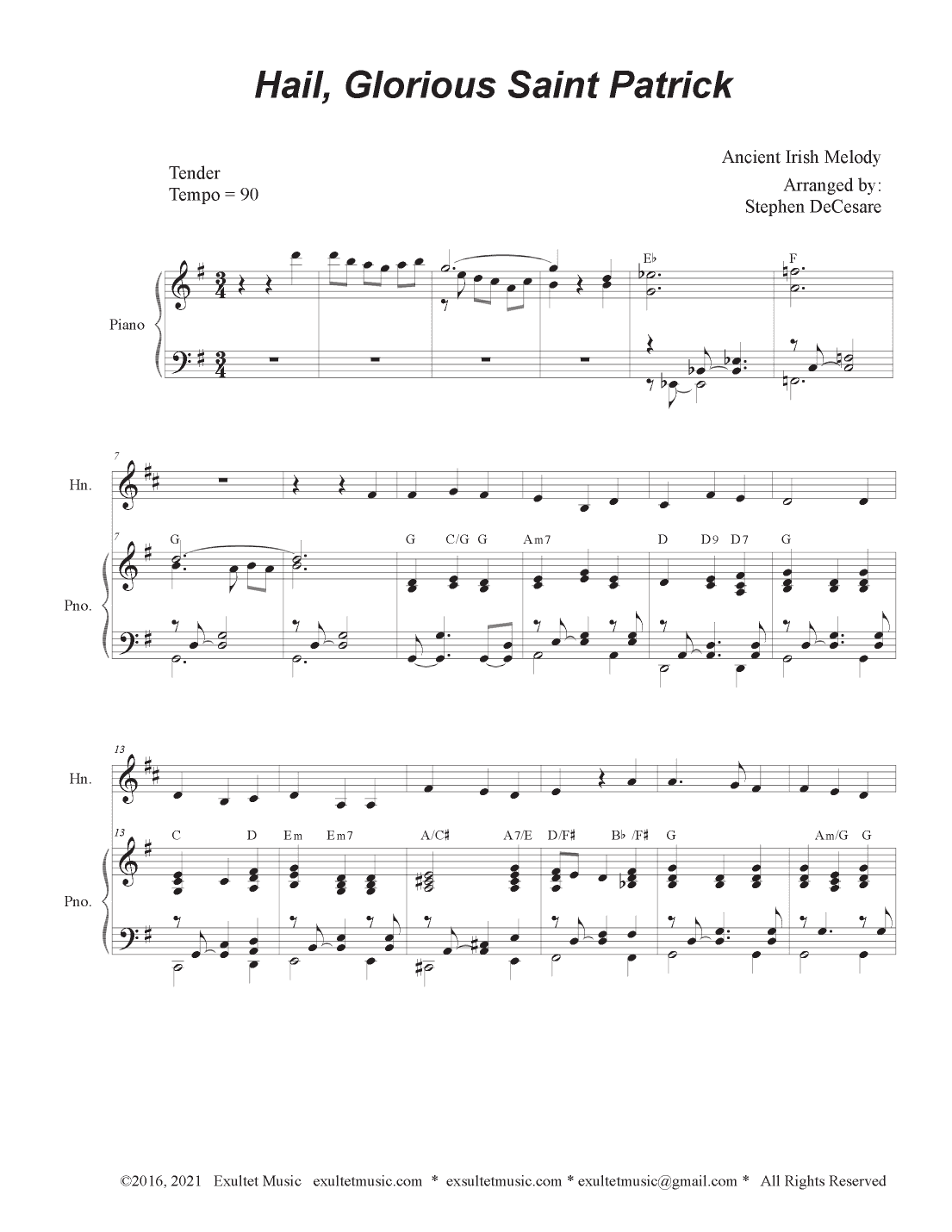 Hail, Glorious Saint Patrick (French Horn solo and Piano) (arr. Stephen DeCesare)