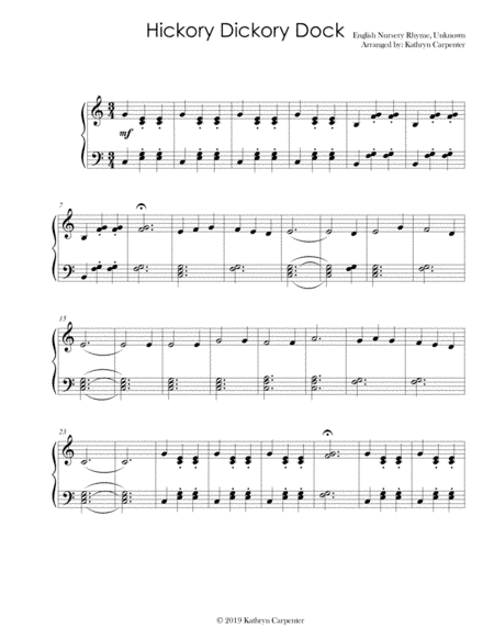 Hickory Dickory Dock (Easy Piano) (arr. Kathryn Carpenter)