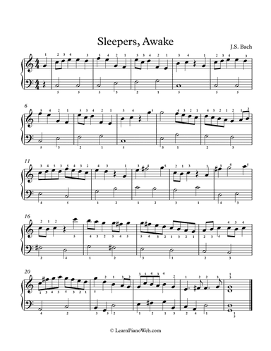 Sleepers Wake, J.S. Bach - Easy Piano (arr. LearnPianoWeb.com)