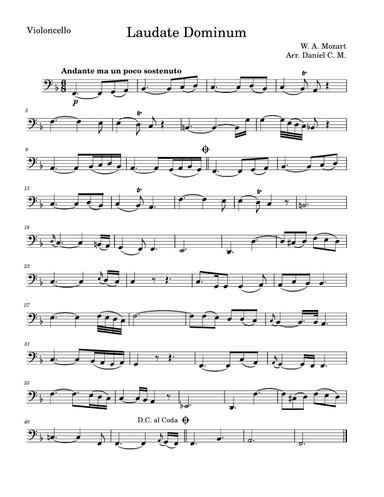 Laudate Dominum for cello (low register and easy piano) (arr. Daniel C. M.)