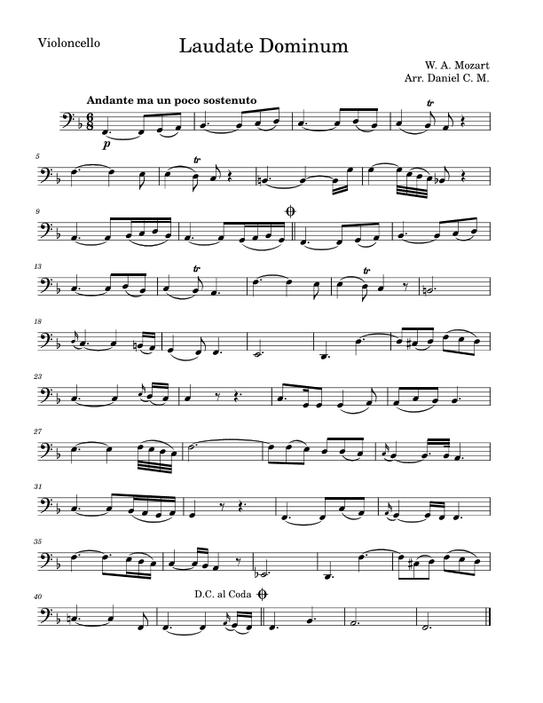 Laudate Dominum for cello (low register and easy piano) (arr. Daniel C. M.)