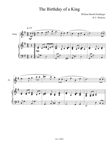 The Birthday of a King (Flute Solo with Piano Accompaniment) (arr. B. C. Dockery)