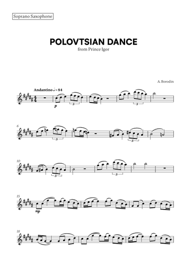 Polovtsian Dance (from Prince Igor) (for Soprano Saxophone) (arr. Cadenza Editions)