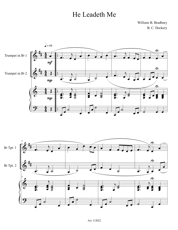 He Leadeth Me (Trumpet Duet with Piano Accompaniment) (arr. B. C. Dockery)