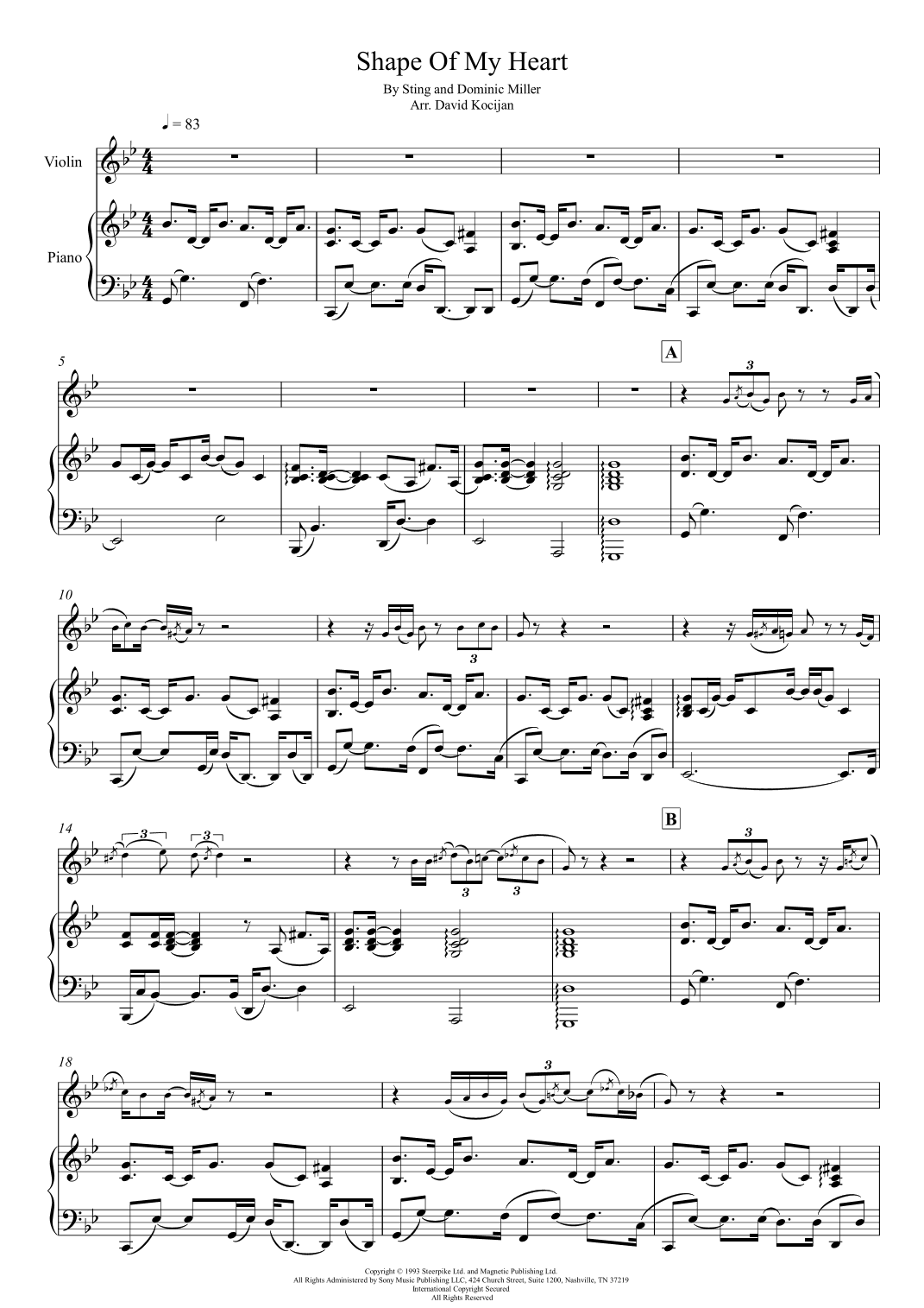 Shape Of My Heart (arr. David Kocijan)