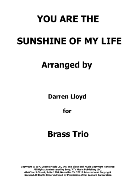 You Are The Sunshine Of My Life (arr. Darren Lloyd)